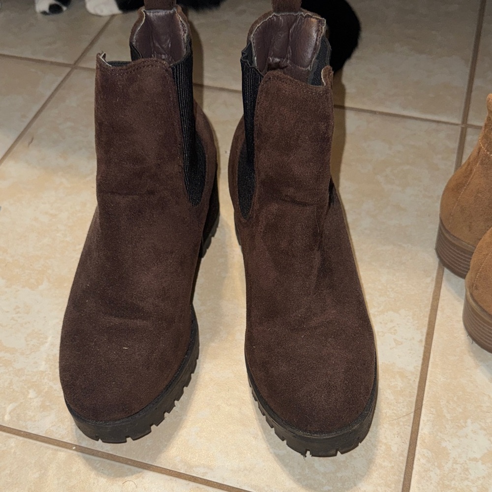 Sabika Dark Brown Suede Chelsea Heeled Boots